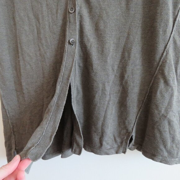 J. JILL Linen Blend Button Front Cardigan in Khaki Green Lagenlook Coastal Sz L - Picture 6 of 14